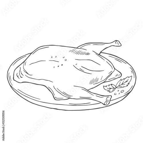 Peking duck ink doodle illustration. Asian food vector. Traditional chinese dish fried poultry