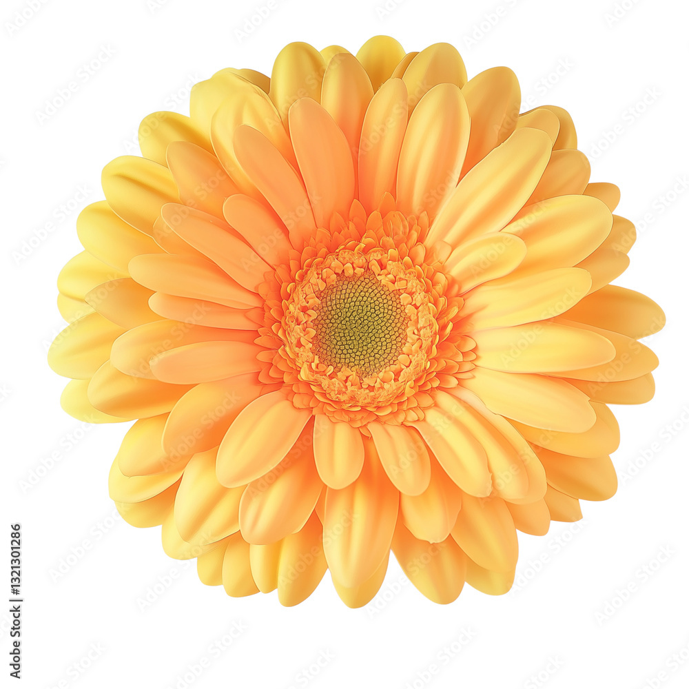 Nature print top view closeup of a single yellow gerbera flower isolated on white high quality .Yellow gerbera flower image with full frame composition closeup yellow gerbera flower with petal details Nature print top view closeup of a single yellow gerbera flower isolated on white high quality .Yellow gerbera flower image with full frame composition closeup yellow gerbera flower with petal details