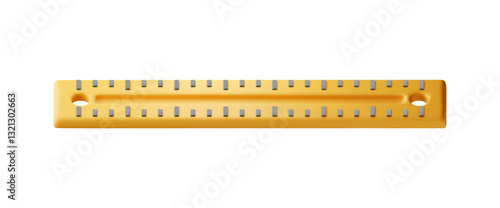 3D plastic measuring ruler isolated on white. Render yellow ruler for education and work. Stationery and office supply. Engineering tool. Vector illustration