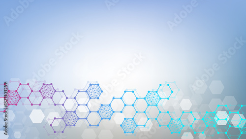 Health care abstract background with hexagons, lines and dots. Medical innovation banner template concept. Biology and pharmaceutical technology background, illustration.