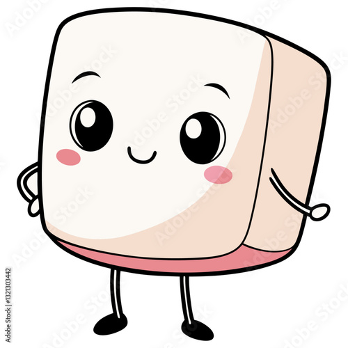 Cute cartoon marshmallow with big eyes, small arms, and a friendly smile.