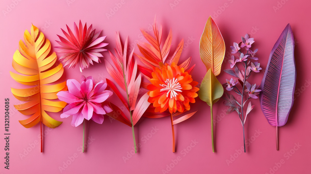 Obraz premium Vibrant tropical flower and leaf collection