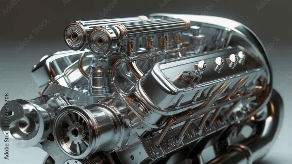 High-Performance Automotive Engine with Advanced Turbocharger, smooth repeating motion for background video animation High-Performance Automotive Engine with Advanced Turbocharger, smooth repeating motion for background video animation