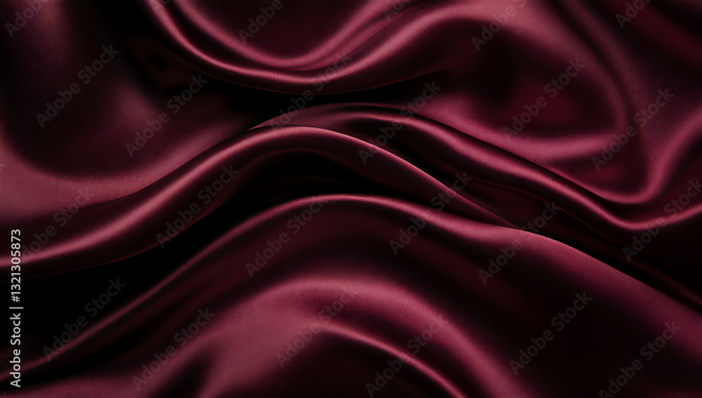 Fototapeta premium a dark burgundy silk fabric with smooth folds, floating in the air,