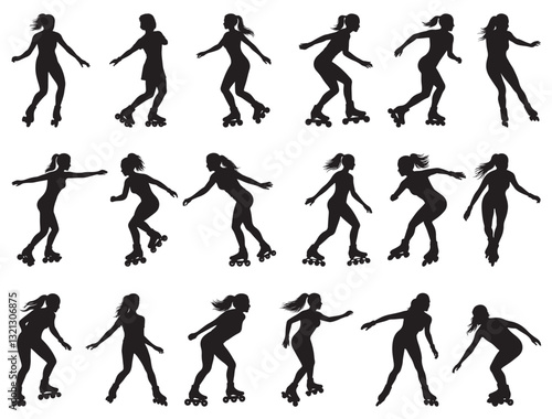 WOMAN ROLLER SKATING SILHOUETTE