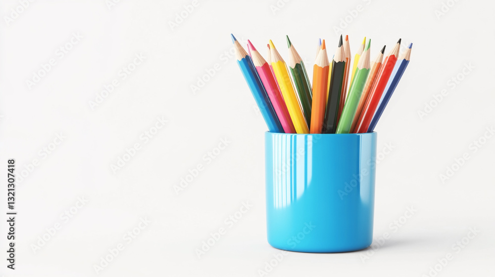 Fototapeta premium colorful pencils in pen holder isolated on a white background