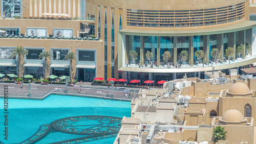 Photography Balcony of shopping mall and pool of fountains timelapse in Dubai, United Arab E