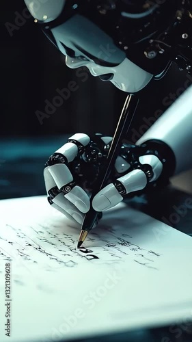 A close-up of a robotic hand writing on a piece of paper with perfect penmanship