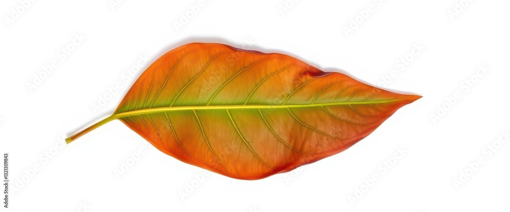 Fototapeta premium Single wilting leaf isolated on pure white backdrop, background, wilted