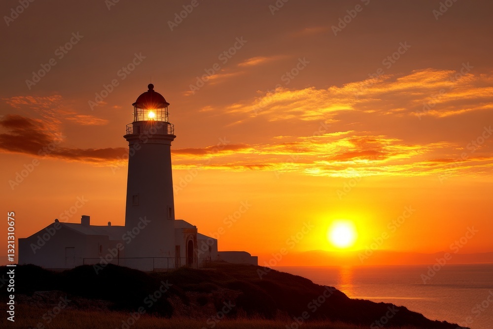 Beautiful sunset over a historic lighthouse with vibrant colors reflecting on the ocean Beautiful sunset over a historic lighthouse with vibrant colors reflecting on the ocean