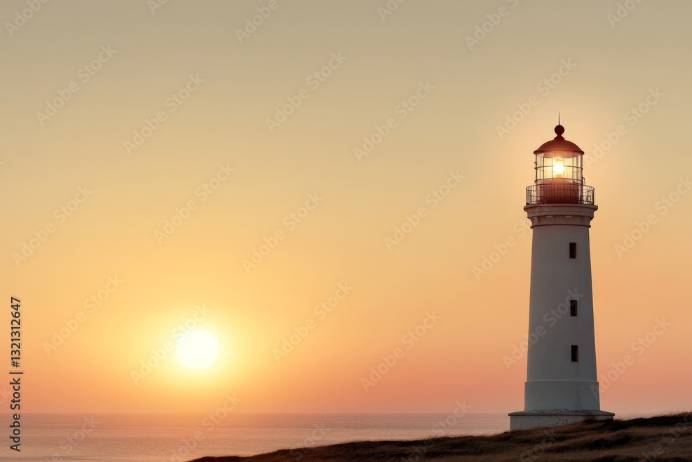Lighthouse stands tall against a stunning sunset over the ocean creating a picturesque coastal view Lighthouse stands tall against a stunning sunset over the ocean creating a picturesque coastal view