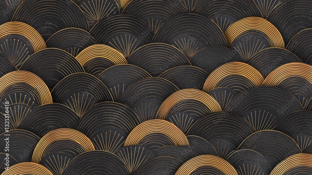 Fototapeta premium Seamless pattern with a black background. the pattern is made up of multiple overlapping wavy lines that form a wave-like design.