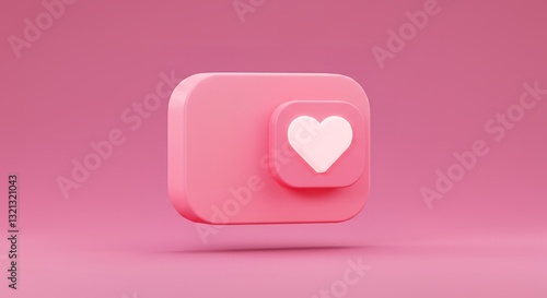Pink 3D Render of a Heart Icon Button on a Pink Background: A Minimalist Design for Social Media and Valentine's Day