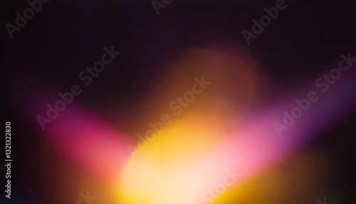 Color light overlay. Defocused yellow-pink radiance soft texture on dark black abstract empty space background. Light in the galaxy with gradient colors on black background.