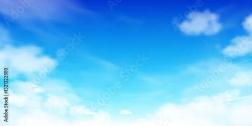 Sky Blue,Cloud Background for Spring,Horizon Summer Clear Sky over beach,Vector landscape nature sunrise in Winter,Spring panorama banner white clouds over blue ocean,Sunset landscape in Autumn