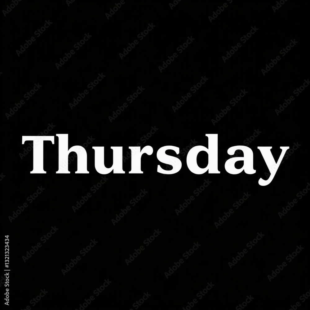 Obraz premium High-resolution stock photo of the name Thursday in a clean sans-serif font, commercial style, professional quality, centered, white text on a dark background