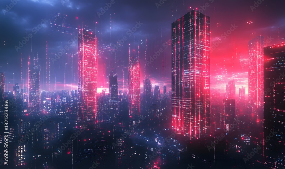 Fototapeta premium a futuristic cityscape with illuminated skyscrapers.