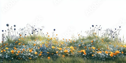 Colorful wildflower meadow under bright sky during a sunny day in springtime
