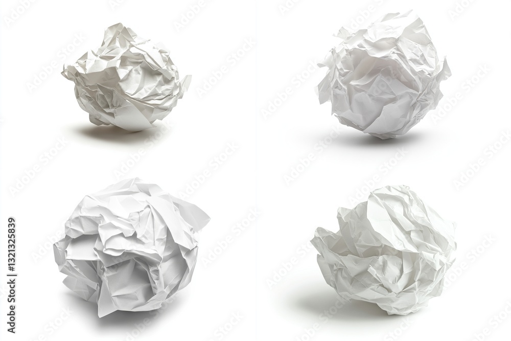 Four crumpled paper balls isolated on white. Four crumpled paper balls isolated on white.
