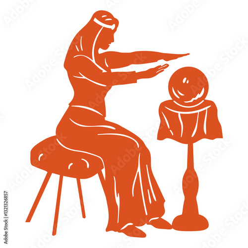 Mystic Seer and Crystal Ball: The silhouetted image of a mystic seer, draped in flowing robes, gazes intently into a crystal ball, foretelling an enigmatic destiny. 