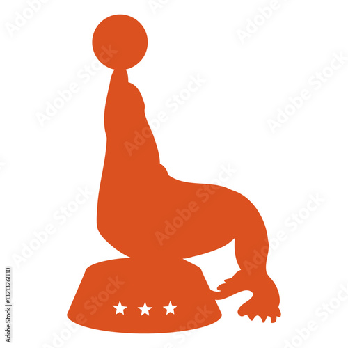 Silhouette of a Performing Sea Lion: A stylized image of a sea lion balances a ball on its nose, showcasing the grace and skill of marine life in a captivating pose.