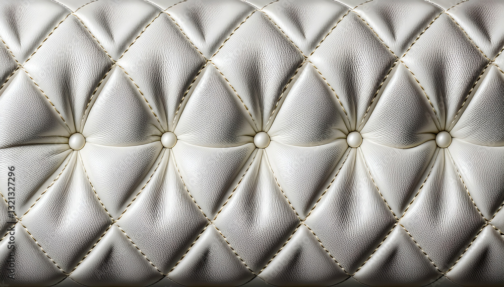 Obraz premium Elegant Off-white Tufted Leather Upholstery Showcasing A Luxurious Diamond Pattern With Subtle Sheen And Delicate Stitching