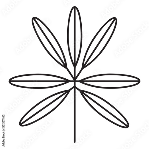 Leaf's Organic Geometry: A refined black and white illustration of a singular leaf showcasing the elegant lines and symmetrical arrangement of nature's design.