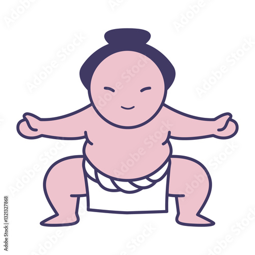 Sumo Wrestler: This minimalist illustration captures a smiling sumo wrestler in a ceremonial stance, embodying strength, tradition, and the spirit of competition.