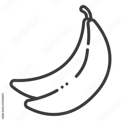 Simple Banana Outline: A minimalist line drawing of a ripe banana, showcasing the fruit's characteristic curved shape and subtle details.
