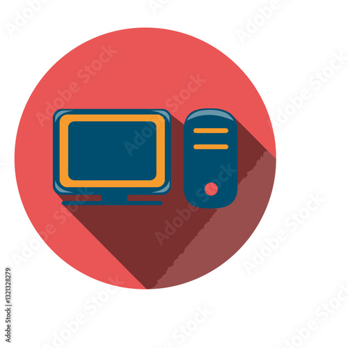 Digital Frontier: An illustrated, minimalist rendering of a desktop computer and its CPU, set against a bold red backdrop.