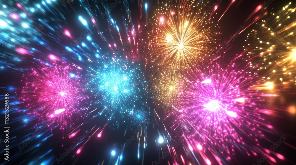 Obraz premium Colorful night fireworks display with vibrant exploding patterns in the sky
