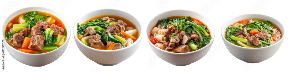 Bowls of Steaming Hot Savory Asian Inspired Beef and Vegetable Soup with Flavorful Broth Noodles and Fresh Garnishes Providing a Hearty and Comforting Meal Bowls of Steaming Hot Savory Asian Inspired Beef and Vegetable Soup with Flavorful Broth Noodles and Fresh Garnishes Providing a Hearty and Comforting Meal