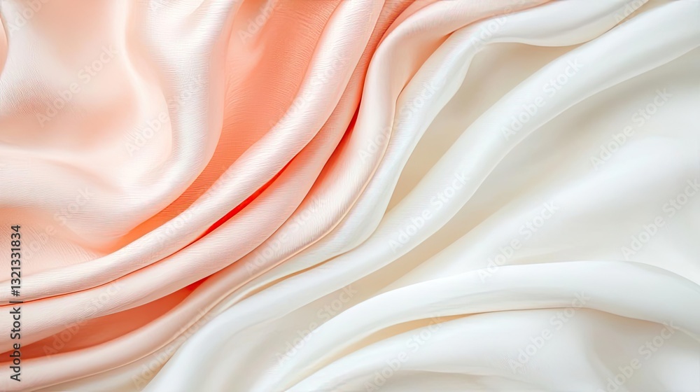 Obraz premium Abstract art background concept. Elegant, flowing silk fabric in soft peach and white hues, creating a luxurious feel.
