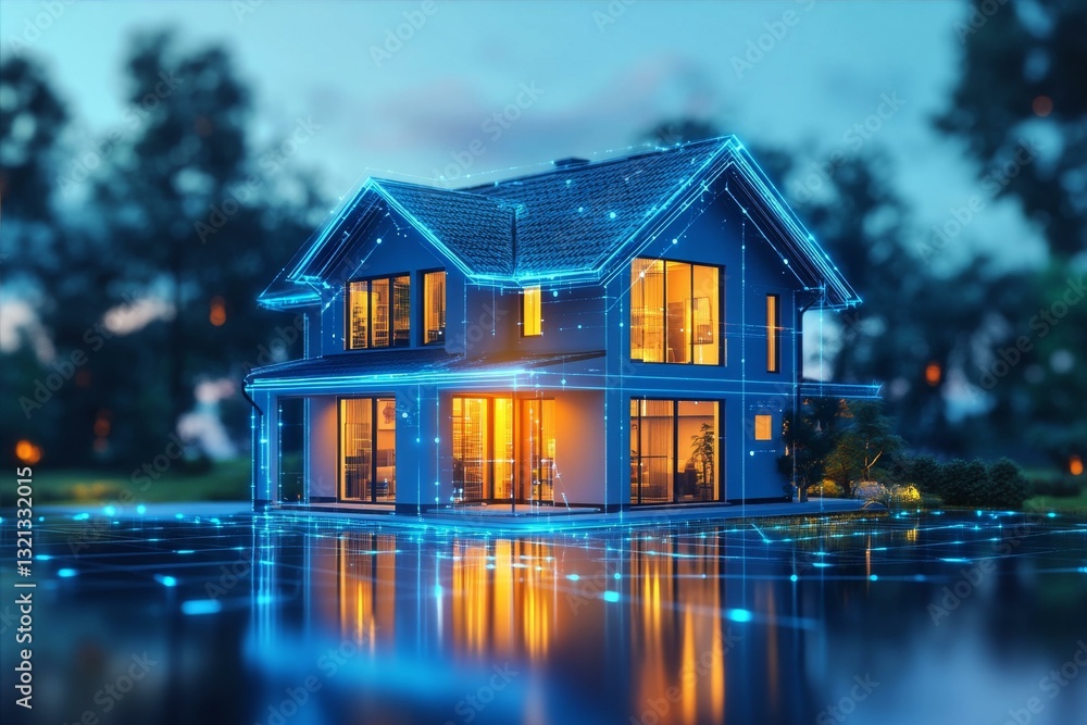 Futuristic Home with Digital Connection for Smart Living Concept Innovative Design Illustration Futuristic Home with Digital Connection for Smart Living Concept Innovative Design Illustration