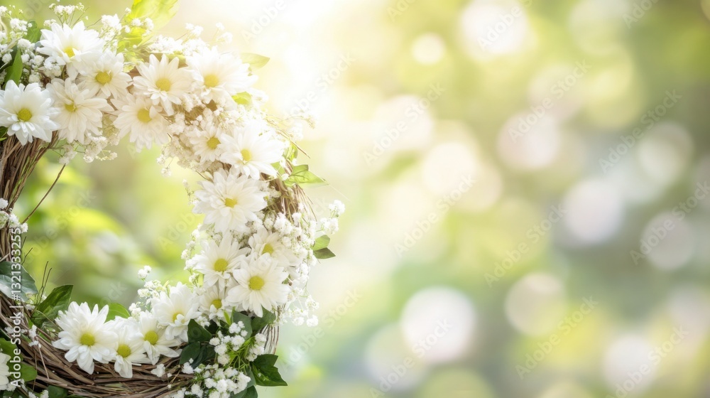 Willow wreath with white chrysanthemums symbolizes Qingming's peace and remembrance. Willow wreath with white chrysanthemums symbolizes Qingming's peace and remembrance.