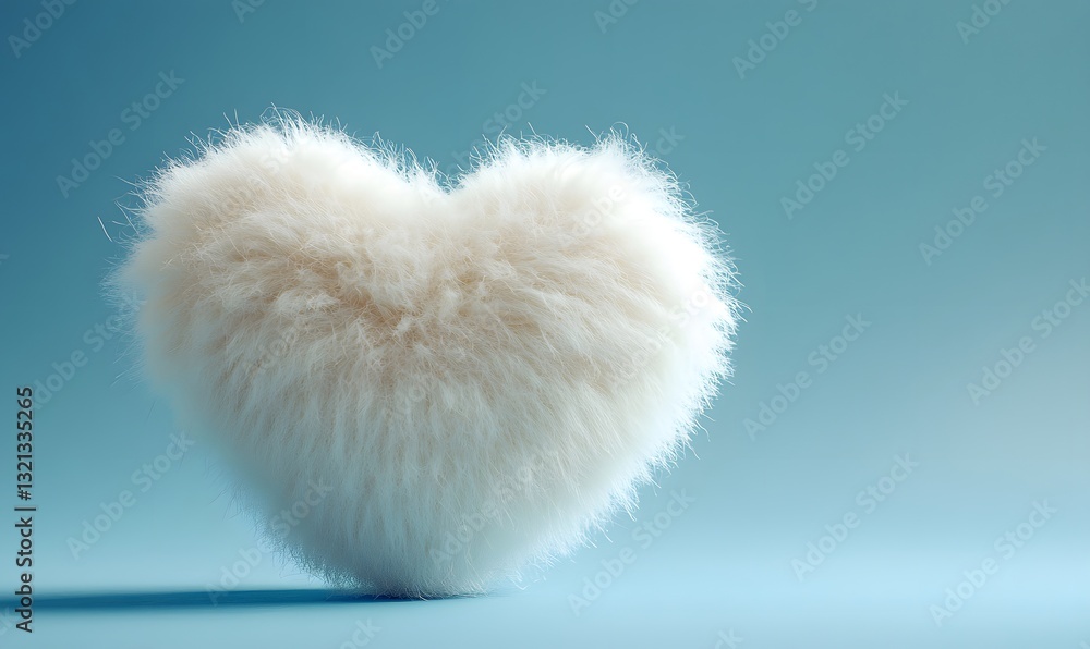 a fluffy, white heart shape against a soft blue background. a fluffy, white heart shape against a soft blue background.