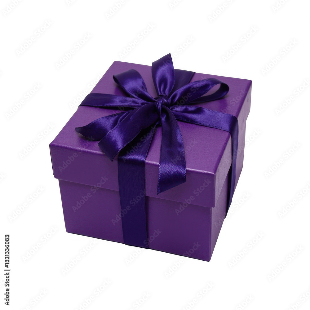 Purple gift box with a shiny ribbon, festive decoration, perfect for celebrations and special occasions, vibrant color. Isolated on white background or PNG Purple gift box with a shiny ribbon, festive decoration, perfect for celebrations and special occasions, vibrant color. Isolated on white background or PNG