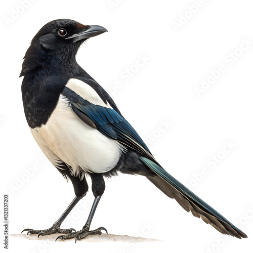 black magpie on white background