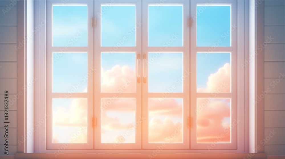 Serene Sky Through Window Pane Capturing a Peaceful Morning Light and Dreamy Cloud Formations Serene Sky Through Window Pane Capturing a Peaceful Morning Light and Dreamy Cloud Formations