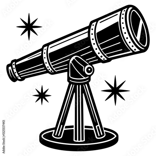 Classic Telescope Icon with Stars - Astronomy and Space Exploration