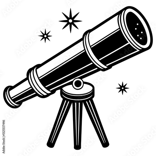 Classic Telescope Icon with Stars - Astronomy and Space Exploration