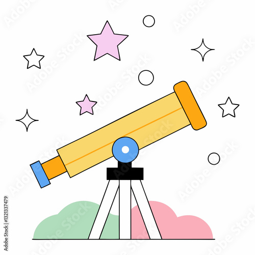 Colorful Telescope Illustration with Stars - Space Exploration Concept