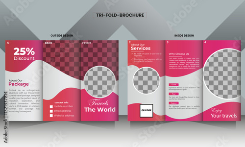 Traveling tri-fold brochure design layout—abstract image. Vector illustrator.