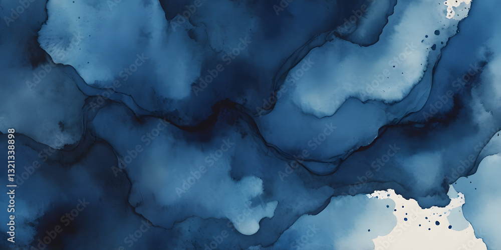 Obraz premium Ink Wash Serenity: An abstract interplay of indigo hues and flowing textures creating a sense of depth and calm. This minimalist aesthetic evokes the fluidity and movement of water.