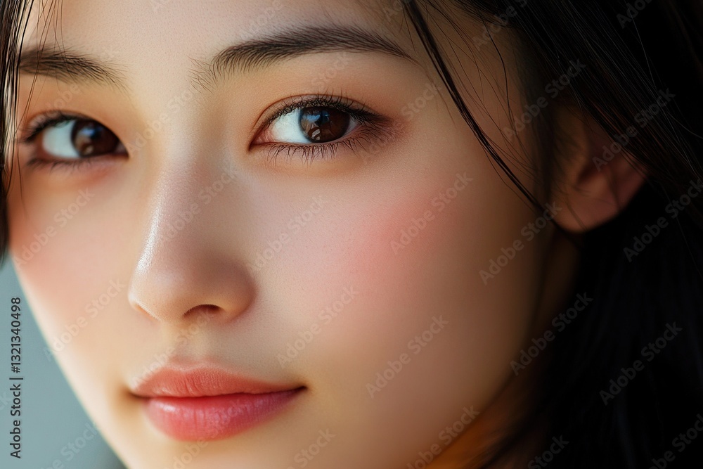 Fototapeta premium A woman with brown eyes and a pinkish face