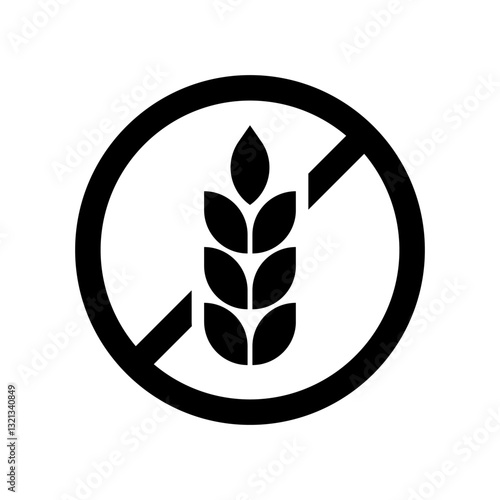 Gluten free icon. Logo symbol gluten free bread. Grain wheat. Oat fiber food against celiac disease. Black round label isolated on white background. Badge design cereal. Sticker. Vector illustration