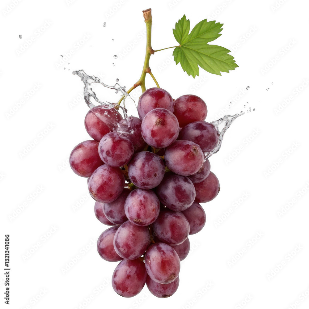 Fresh bunch of dark red grapes, vibrant and juicy fruit, perfect for healthy snacks or adding to desserts, with copy-space for text Isolated on white background or PNG Fresh bunch of dark red grapes, vibrant and juicy fruit, perfect for healthy snacks or adding to desserts, with copy-space for text Isolated on white background or PNG