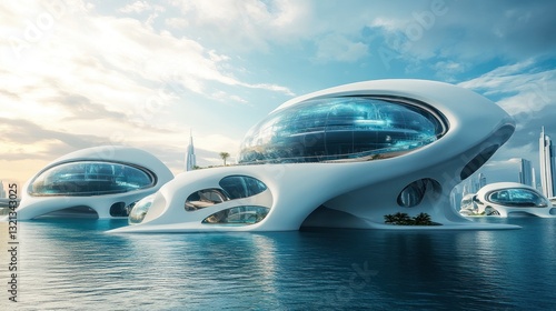 Visionary aquatic architecture: A futuristic cityscape rising from the ocean waves