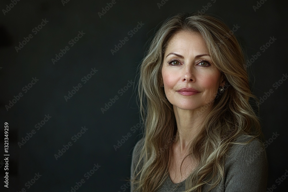 A woman with long hair and a gray sweater is smiling A woman with long hair and a gray sweater is smiling