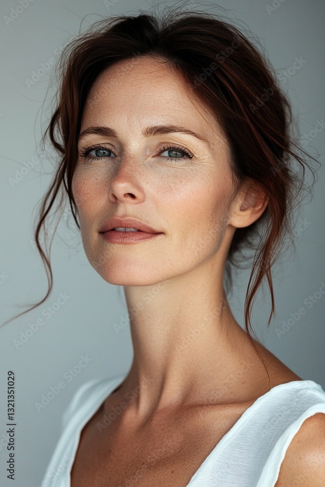 A woman with a red head and brown hair is smiling A woman with a red head and brown hair is smiling